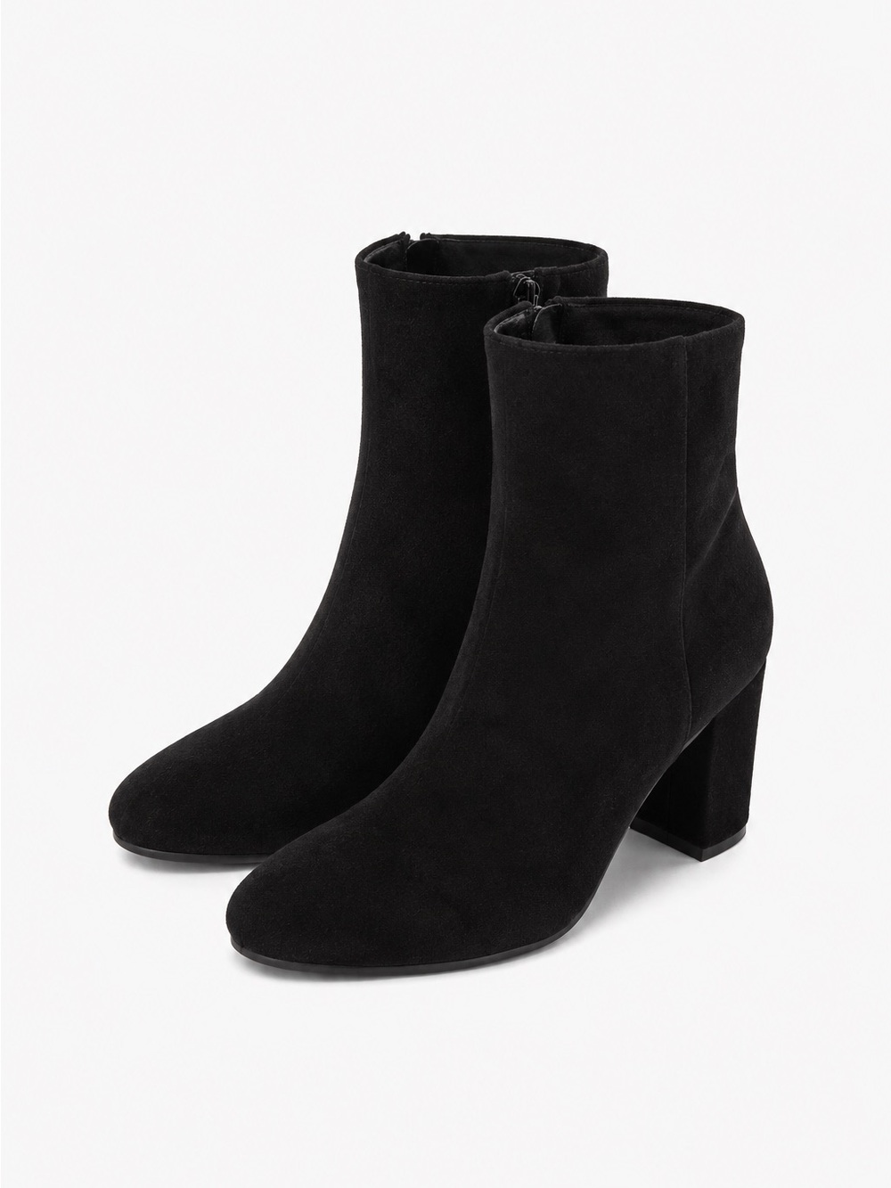 Christian Siriano Velvet Black Ankle Block Heeled Boots 8 Booties Faux Suede Zip